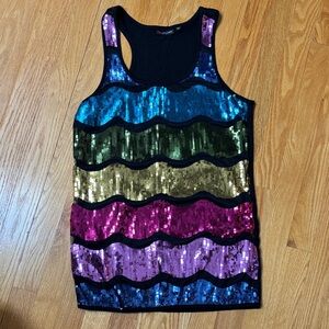Sequin Wave Tank Top - Multicolor Stripes